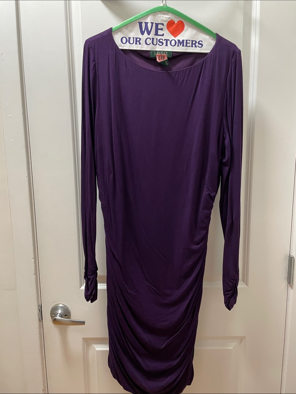 Women's Long-Sleeve Purple Ruched Dress